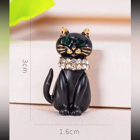 🐈‍⬛ Lovely Jeweled Black Kitty Car Brooch Pin 🐈‍⬛ - Picture 5 of 5